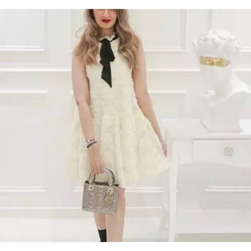 Zara Cream Mini Dress with Black Bow